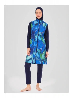 Doğa Desenli Tesettür Mayo- Lacivert -