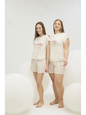 16632 KADIN BASKILI BIG SIZE ŞORT TAKIM