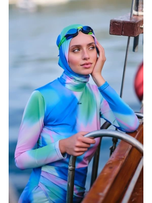 Desenli Anvelop Etek Detaylı Tesettür Mayo