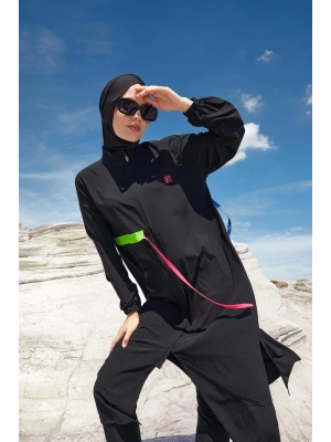 Siyah Kadın Elzada Uzun Kollu Tesettür Mayo