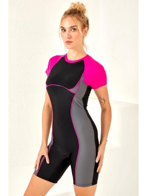 UV Korumalı Kısa Kollu Şortlu Sörfçü Mayo Yüzücü Tulum Mayo 4158 Siyah03