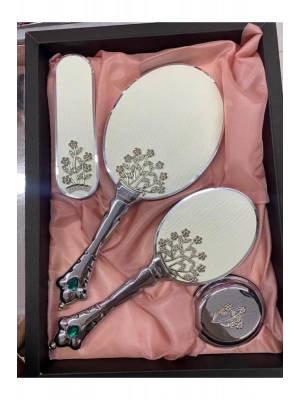 301 Gelin Ceyizlik Hediyelik Ayna Tarak Seti 2 Yapraklı Camomil301-4