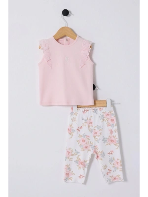 U.S.Polo Kız Bebek Çicek Baskılı Taytlı Takım 6-36 Pudra