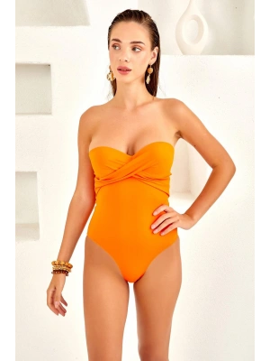 Kayısı Kadın Dolgulu Kaplı Straplez Mayo