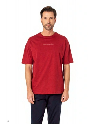 6086 Erkek Kısa Kollu Bisiklet Yaka Oversize Pijama Takım-Bordo