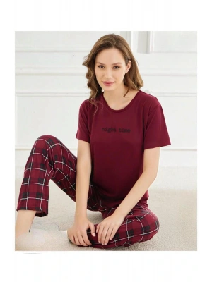 Kadın Bisiklet Yaka MİLAN Likralı Kısa Kol Pijama Takımı 50107BB - 1 Adet