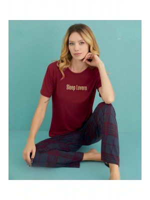 Kadın Bisiklet Yaka Milan Likralı Kısa Kol Pijama Takımı 50107/95 - 1 Adet