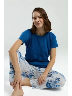 Kadın Mavi Kısa Kol Pijama Takım