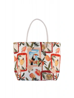 Kadın Fermuarlı Plaj Çantası Desenli Plaj Çantası Günlük Çanta Piknik Çantası Y25670-12