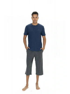 18887 Erkek Lacıvert Yarım Kollu Yarım Pat Kapri Takım