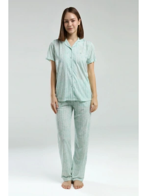 Cepli, Gömlek Yaka, Düğmeli, Kısakollu, Kutulu, Yazlık Pijama Takım