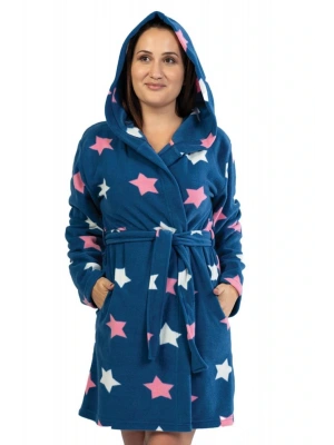 Kadın Büyük Beden Polar Kapüşonlu Kısa İndigo Sabahlık C9T7N1O301