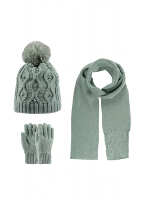 9-15 Yaş Kız Çocuk Atkı Bere Eldiven Takımı, 3 Lü Set