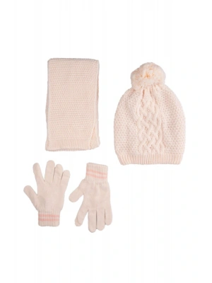 9-15 Yaş Kız Çocuk Atkı Bere Eldiven Seti