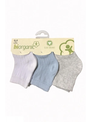 Biorganik Desenli Basic 3lü Çorap 68344 Mavi Ekru Gri