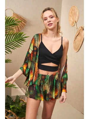 25193 Kadın Büstiyerli Desenli Üçlü Şort Takım