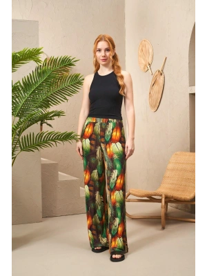 25194 Kadın Askılı Desenli Bol Paça Pantolon Takım