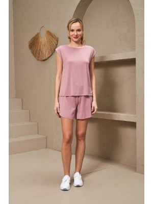 25170 Kadın Yuvarlak Yaka Düşük Kol Şort Takım