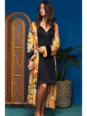 Penye Mood 8610 Sabahlık Takım Sarı Desenlı