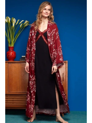 Kadın Bordo Sabahlık Takım 2 Parça 8618