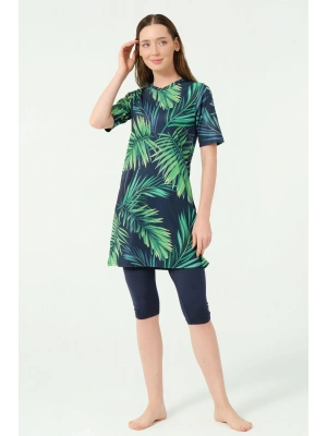 Üstü Desenli Yarı Kapalı Tesettür Mayo