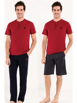 Erkek Bordo 1 Kısa Kollu Pijama + 1 Şort Orjinal Kutulu 12005