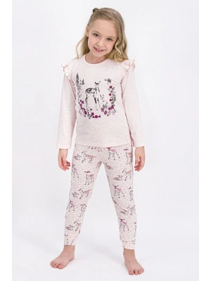 Kız Çocuk Ekru Bej Uzun Kol Pijama Takım Rp1939-g 21k