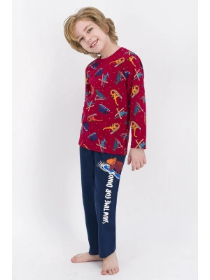 Erkek Çocuk Bordo Açık Winter Snow Dinos Pijama Takımı-1877