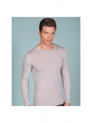 Erkek Uzun Kol Bisiklet Yaka Fanila Gri