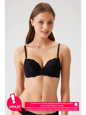 Kadın Siyah 6200 Madrid Balenli Desteksiz Dantelli Sütyen (TAK - ÇIKAR ASKILI)