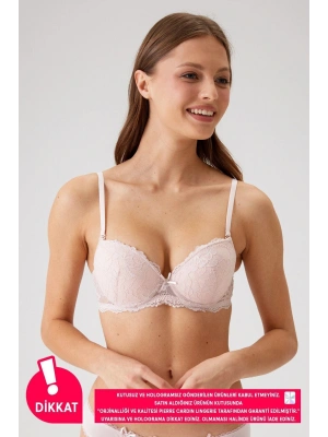Kadın Pudra 6201 Milan Balenli Destekli Dantelli Sütyen (TAK - ÇIKAR ASKILI)