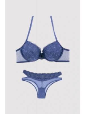 Kadın Lacivert 4681 Balenli Destekli Sırt Detaylı Sütyen Takım