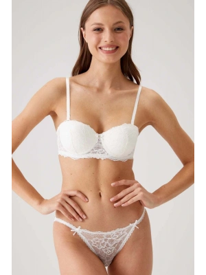 Ekru 4563 Pisa Destekli / Push - Up Straplez Dantelli Sütyen Takımı