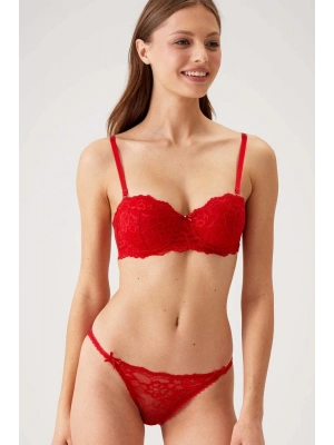 Kırmızı 4563 Pisa Destekli / Push - Up Straplez Dantelli Sütyen Takımı