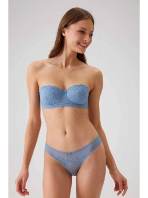 Kadın Mavi 4741 Balenli Soft Push Up Straplez Sütyen Takım
