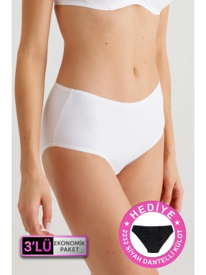 Kadın 3lü Ekonomik Paket Siyah-beyaz-ten 2033 Maxi Cut Pamuklu Basic Külot