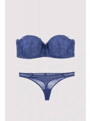 Kadın Lacivert 4682 Balenli Desteksiz Straplez Sütyen Takım