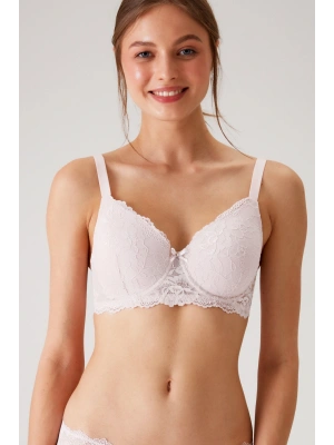Kadın Ekru 6209 Barcelona Balenli Desteksiz Kalın Askılı Dantelli Toparlayıcı Sütyen
