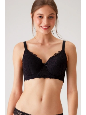 Kadın Siyah 6209 Barcelona Balenli Desteksiz Kalın Askılı Dantelli Toparlayıcı Sütyen