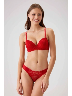 Kadın Kırmızı 4561 Milan Push Up Dolgulu Dantelli Çeyiz Sütyen Ve Külot Iç Çamaşır Takımı