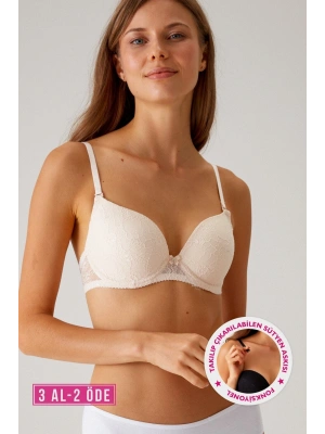 Kadın Pudra 6221 Lyon Balenli Double Push Up Ekstra Dolgulu Dantelli Tak-çıkar Askılı Sütyen