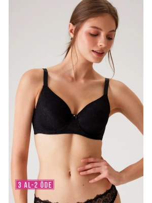 Kadın Siyah 6224 Balenli Desteksiz Toparlayıcı Dantelli Kalın Askılı Minimizer Sütyen