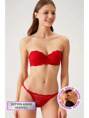 Kırmızı 4562 Siena Desteksiz Straplez Dantelli Sütyen Takımı