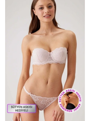 Pudra 4562 Siena Desteksiz Straplez Dantelli Sütyen Takımı