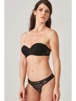 Kadın Siyah 4586 Balenli Destekli Straplez Sütyen Külot - Iç Çamaşır Takımı