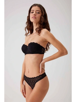 Siyah 4703 Verona Balenli Soft Push Up Dantel Straplez Fantezi Iç Çamaşır Takımı