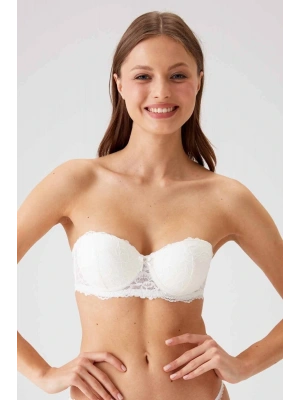 Kadın Ekru 6203 Balenli Destekli Straplez Dantelli Sütyen