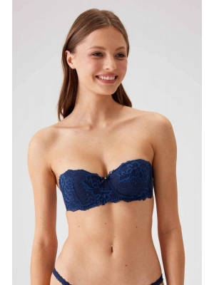 Kadın Lacivert 6203 Balenli Destekli Straplez Dantelli Sütyen