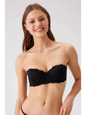 Kadın Siyah 6203 Balenli Destekli Straplez Dantelli Sütyen
