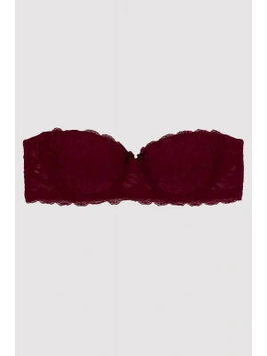 Kadın Bordo 6203 Balenli Destekli Straplez Dantelli Sütyen